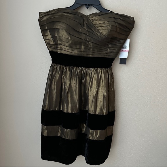 MISS SIXTY M60 Gold Shimmer Black Velvet Strapless Gun Metal Party Dress Size 10 - Picture 2 of 10